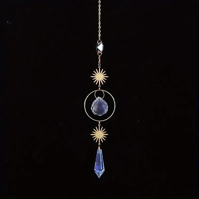 1 vnt. Auksinio saulės krištolo antgalio karoliukų žavesys, rankų darbo „pasidaryk pats“ namų vėjo varpelis, pakabinamas dekoravimas lauko sodo saulės spindulių kolekcija Amatai