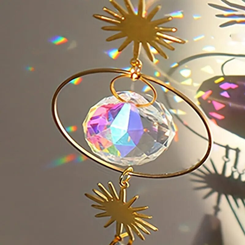 1 vnt. Auksinio saulės krištolo antgalio karoliukų žavesys, rankų darbo „pasidaryk pats“ namų vėjo varpelis, pakabinamas dekoravimas lauko sodo saulės spindulių kolekcija Amatai