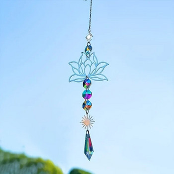 1PcMetalLotusandArtificial Crystal Suncatcher Charm Handmade Applicable Home Wind Chime μενταγιόν Φυτική διακόσμηση εξωτερικού κήπου