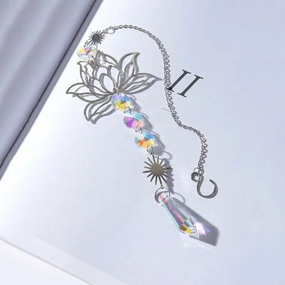 1kom metalni lotos i umjetni kristal hvatač sunca privjesak ručno rađen primjenjiv kućni vjetar privjesak vanjski vrtni ukras biljke