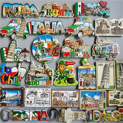 Италия Рома Магнити за хладилник Туристически сувенир Дъблин Чили Пиза Бразилия 3d Смола Магнитен стикер за хладилник Декорация на дома Подаръци