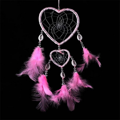 Feather Dream Catcher Wind Chimes Car Εσωτερικό τοίχο Dream Catcher Στολίδια Διακόσμηση σπιτιού Love Heart Shape