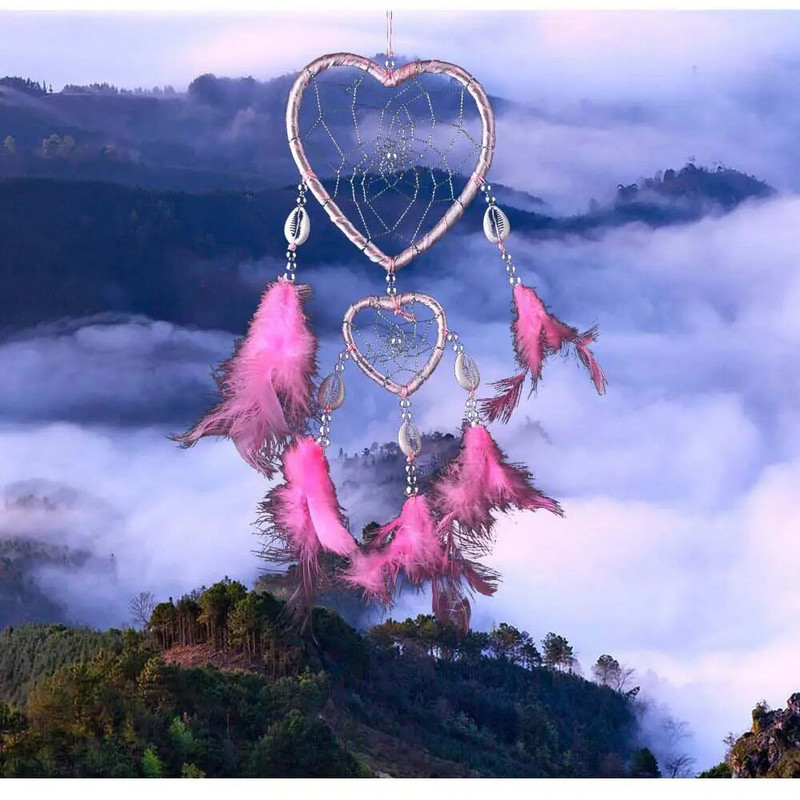 Feather Dream Catcher Wind Chimes Car Εσωτερικό τοίχο Dream Catcher Στολίδια Διακόσμηση σπιτιού Love Heart Shape