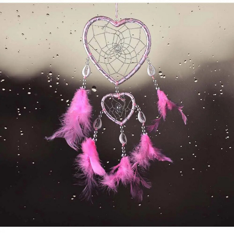 Feather Dream Catcher Wind Chimes Car Εσωτερικό τοίχο Dream Catcher Στολίδια Διακόσμηση σπιτιού Love Heart Shape