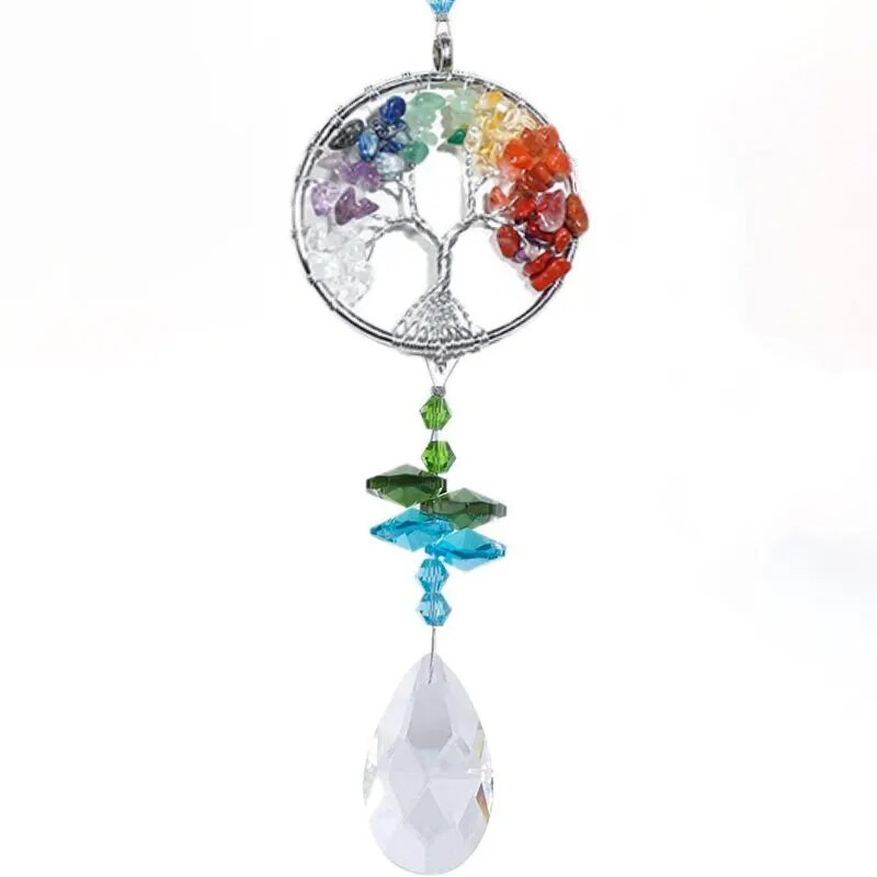 1 komad Tree of Life Crystal Magic Wind Chimes Privjesak Spavaća soba Prozor Viseći ukras Duga snova Hvatač darova