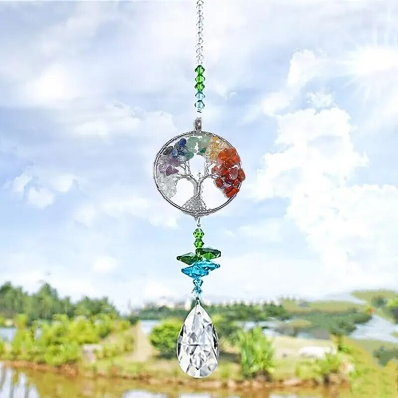 1 komad Tree of Life Crystal Magic Wind Chimes Privjesak Spavaća soba Prozor Viseći ukras Duga snova Hvatač darova