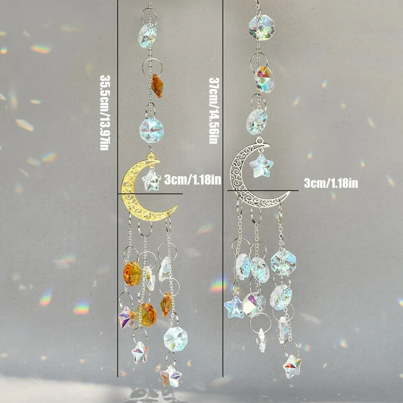 1 dalis, sidabrinė auksinė mėnulio pentagrama, lango sodo dekoravimo krištolinis pakabukas saulės gaudyklė