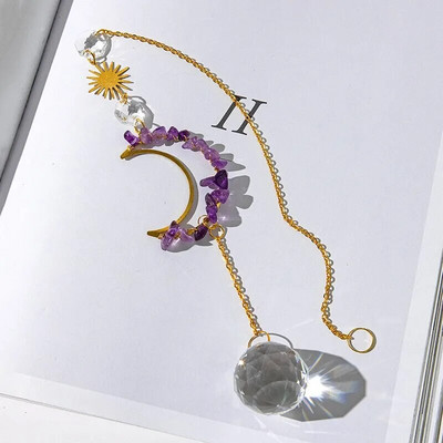 1 tükk töötlemata kivist ja kristallist seinariide, mis on kujundatud kuu ja päikese kujul koduaeda kaunistama