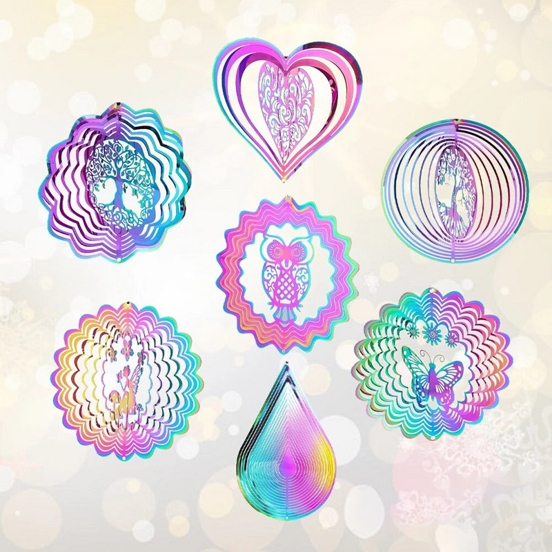 Gradientvärvi tuulepüüdja roostevabast terasest 3D voolav valgusefekt Tuulekellade osad Välisaia õue rippuv sisekujundus