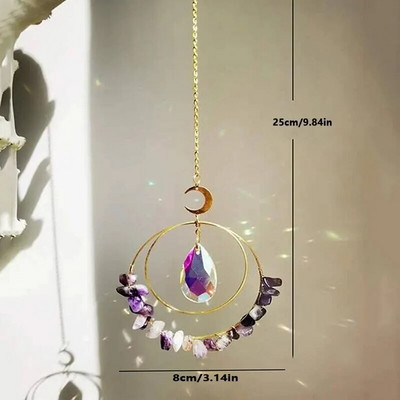 1 tk Kristallkillustikellad seinale riputatavad käsitsi valmistatud The Moon topeltringi päikesepüüdja ripats kodu välikaunistamiseks