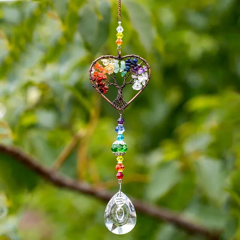 1 dalis, gyvybės medžio saulės gaudyklės pakabukas, širdelės ir lapų dizainas, skirtas pakabinti namų ir sodų dekoracijas