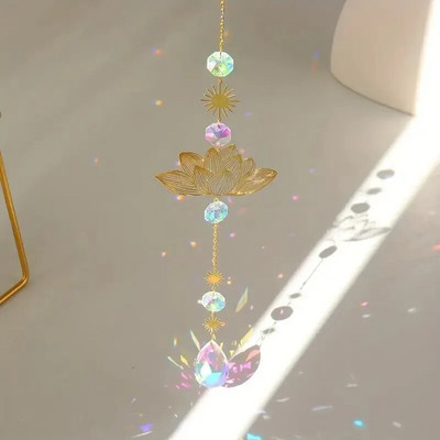 1 τεμ. Lotus Crystal Wind Chime Charms από μέταλλο και γυαλίΓια διακόσμηση σπιτιού φωτός Εξωτερικός κήπος Sun Catchers Crafts