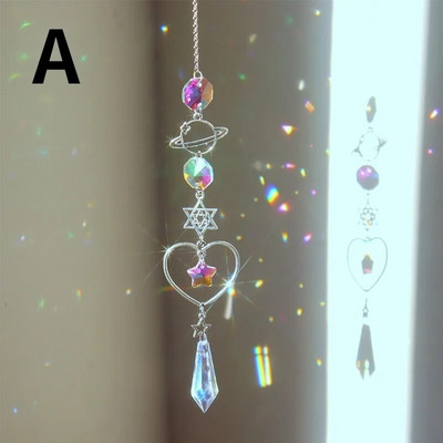 Crystal Wind Chime Moon Sun Catcher Diamond Prisms Κρεμαστό Dream Catcher Rainbow Chaser Κρεμαστό Drop Διακόσμηση κήπου σπιτιού Windchime