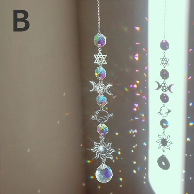 Crystal Wind Chime Moon Sun Catcher Diamond Prisms Κρεμαστό Dream Catcher Rainbow Chaser Κρεμαστό Drop Διακόσμηση κήπου σπιτιού Windchime