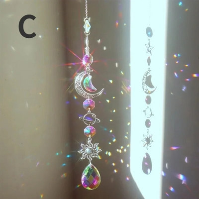 Crystal Wind Chime Moon Sun Catcher Diamond Prisms Κρεμαστό Dream Catcher Rainbow Chaser Κρεμαστό Drop Διακόσμηση κήπου σπιτιού Windchime