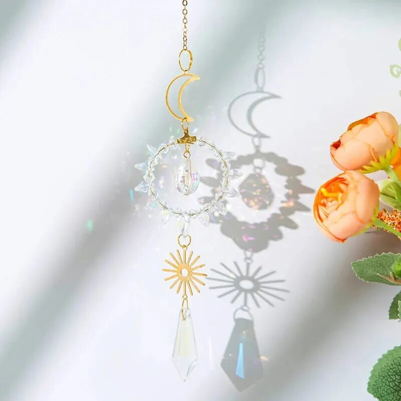 1 vnt. šviesių šešėlių krištolo pakabukas mėnulio ir saulės ornamentas gali būti naudojamas vidaus lauko dekoratyviniams sodo kabančių amatų darbams