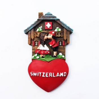 Швейцария Магнити за хладилник Swiss Lovely Дървена къща Часовник с кукувица Alpine Magnetick Стикери за хладилник Сувенир Подарък за пътуване