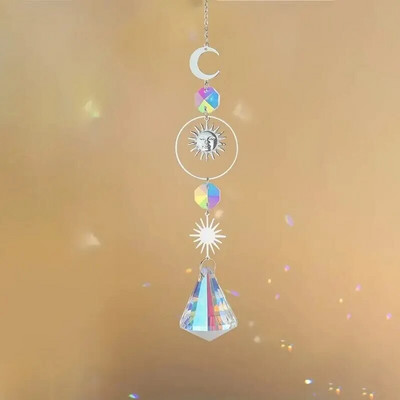 1 kom, kristalno zvonce vjetra, mjesec, hvatač sunca, privjesak za prozor s duginom prizmom, ukras za kućni vrt