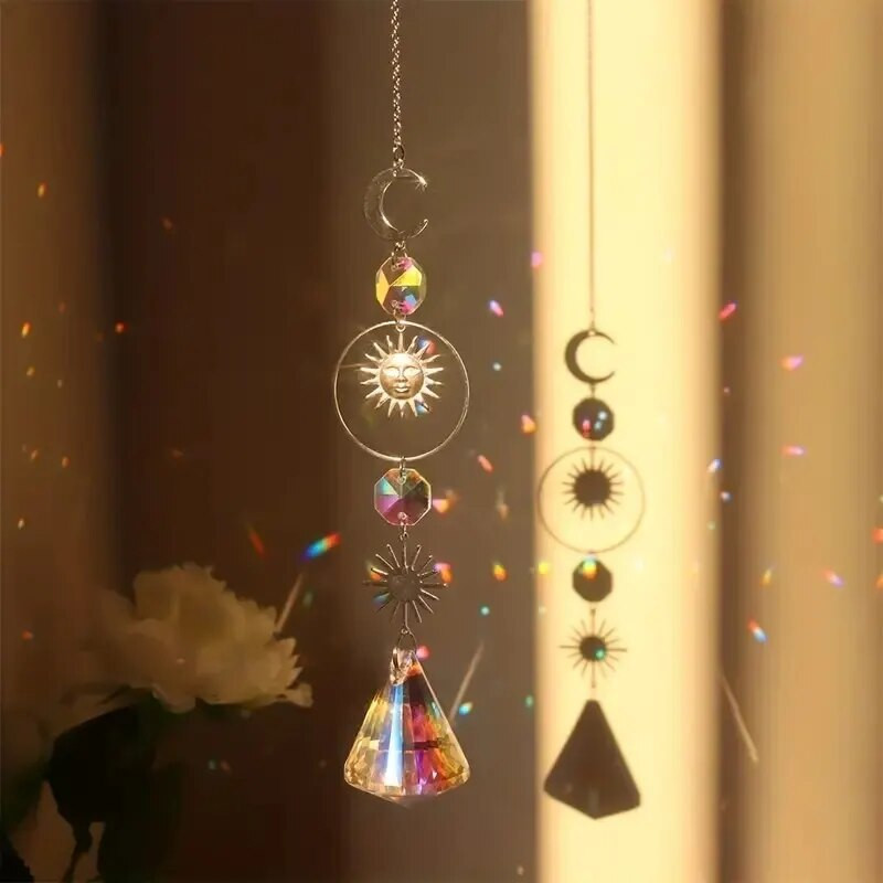 1 kom, kristalno zvonce vjetra, mjesec, hvatač sunca, privjesak za prozor s duginom prizmom, ukras za kućni vrt
