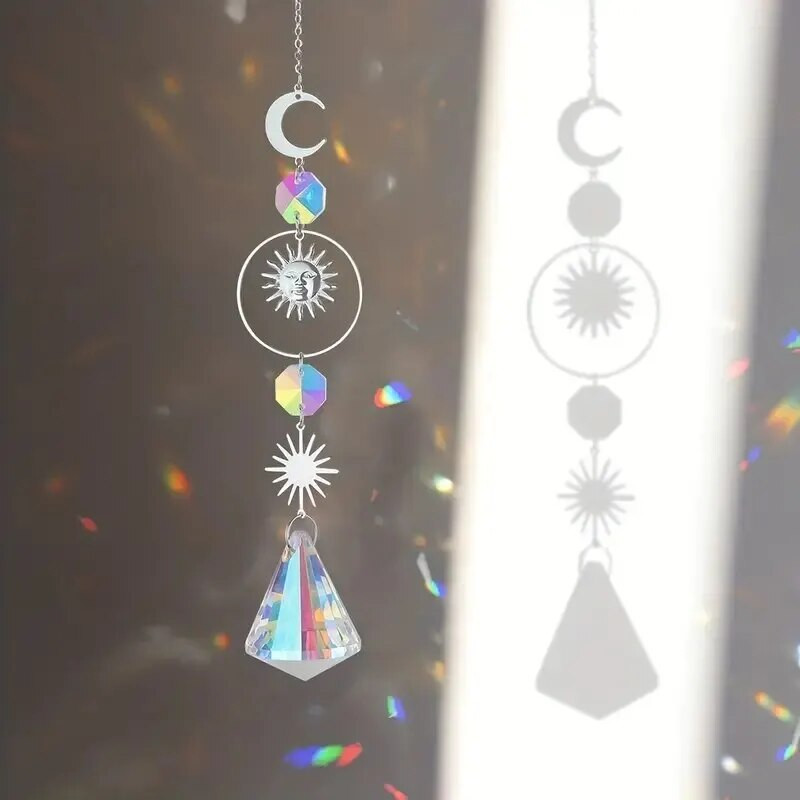 1 kom, kristalno zvonce vjetra, mjesec, hvatač sunca, privjesak za prozor s duginom prizmom, ukras za kućni vrt