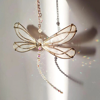 Творчески метални крила Dragonfly Crystal Suncatcher Garden Wind Chimes Butterfly Home Decor Window Car Ornaments