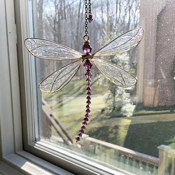 Творчески метални крила Dragonfly Crystal Suncatcher Garden Wind Chimes Butterfly Home Decor Window Car Ornaments