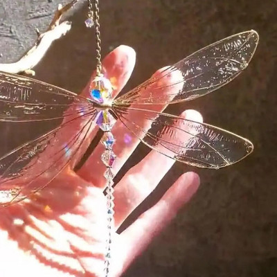 Творчески метални крила Dragonfly Crystal Suncatcher Garden Wind Chimes Butterfly Home Decor Window Car Ornaments