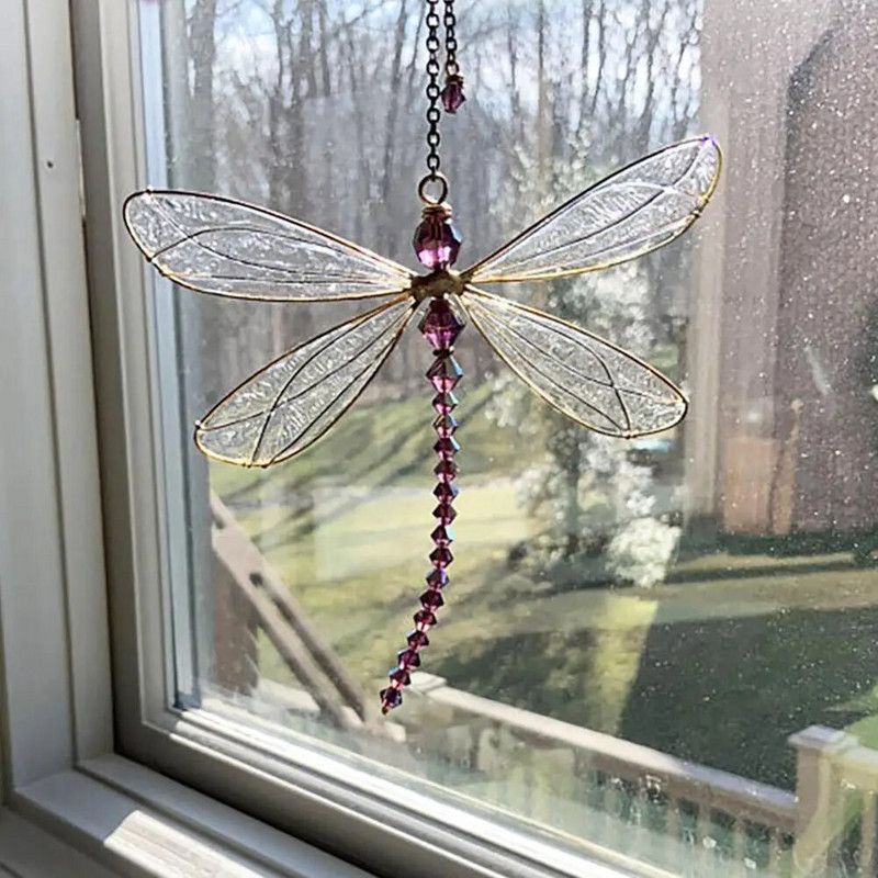 Creative Metal Wing Dragonfly Crystal Päikesepüüdja Aed Tuulekellad Liblikad Kodukaunistused Akna Autode kaunistused