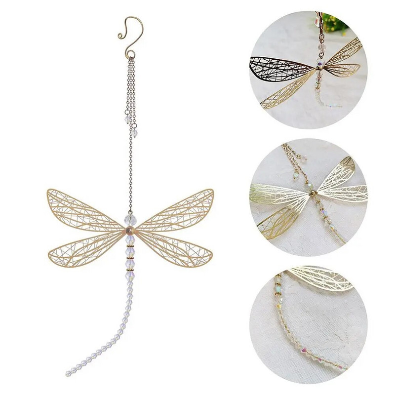 Creative Metal Wing Dragonfly Crystal Päikesepüüdja Aed Tuulekellad Liblikad Kodukaunistused Akna Autode kaunistused