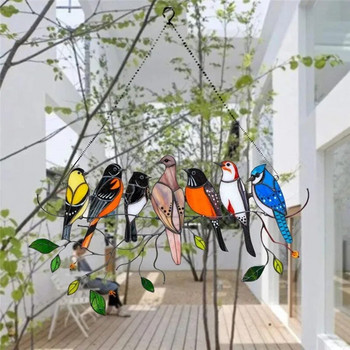 Цветен прозорец Птица Висулка Вятърни звънчета Метални тропически птици Висящи декорации Семейни врати Занаяти Аксесоари за дома
