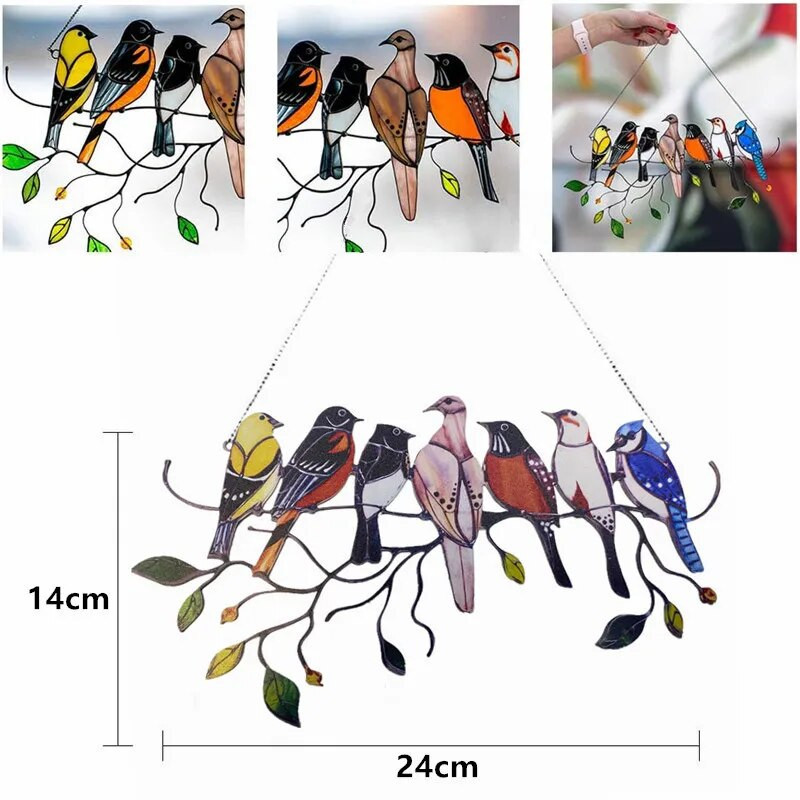 Värviline aken Lindude ripats Tuulekella metallist Troopilise linnu rippkaunistused Pereuksed Käsitöö Koduaksessuaarid