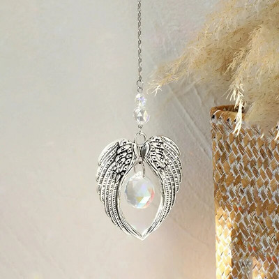 1 τεμ. Ασημένιο μεταλλικό μεγάλο μενταγιόν και τεχνητό κρυστάλλινο μενταγιόν Χειροποίητο Γούρια αυτοκινήτου Διακόσμηση Wind Chime σπιτιού Προμήθειες γιορτινής γιορτής