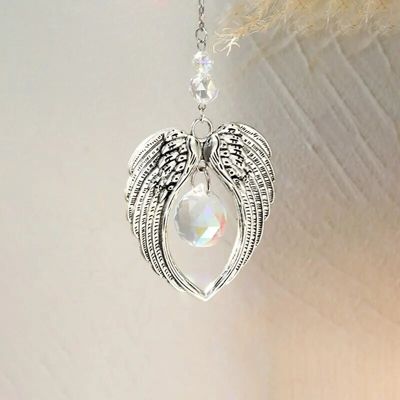 1 τεμ. Ασημένιο μεταλλικό μεγάλο μενταγιόν και τεχνητό κρυστάλλινο μενταγιόν Χειροποίητο Γούρια αυτοκινήτου Διακόσμηση Wind Chime σπιτιού Προμήθειες γιορτινής γιορτής