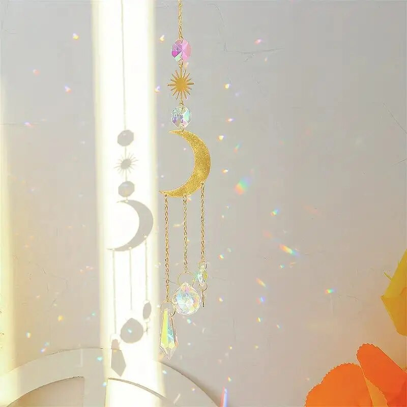 1 tk Metal Star Moon Ehted AksessuaaridJa Kunstkristallripats Kodu Tuulekella kaunistamiseks Välisaia Rippesemed