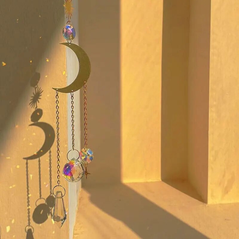 1 tk Metal Star Moon Ehted AksessuaaridJa Kunstkristallripats Kodu Tuulekella kaunistamiseks Välisaia Rippesemed