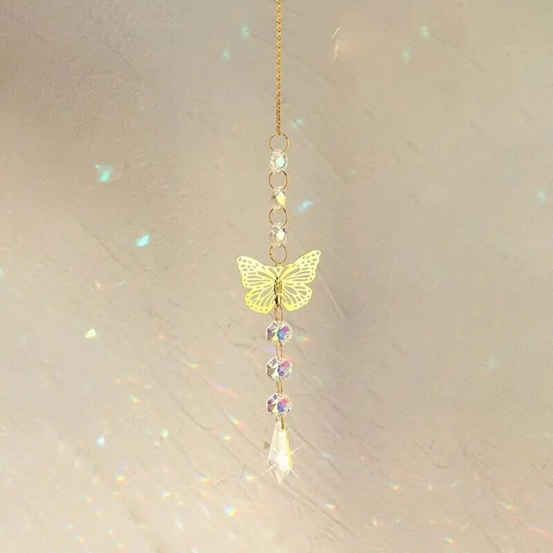 Χειροποίητο Suncatcher Πεταλούδα από κράμα 1 τεμ. και τεχνητό κρύσταλλο γούρι για χειροτεχνίες διακόσμησης φυτών εξωτερικού χώρου