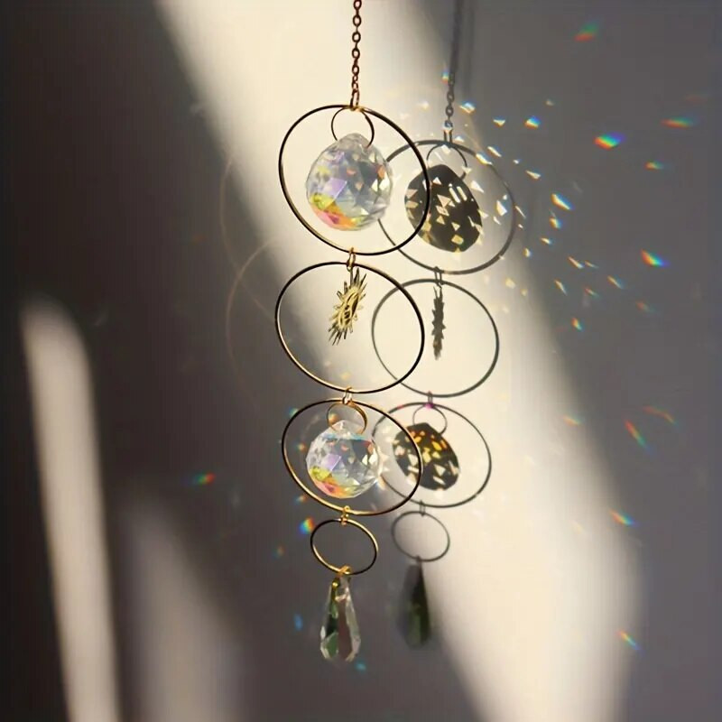 1 tk kuldne päikesekristall, käsitööna valmistatud päikesepaiste kollektsioon kodutuulekella rippuv kaunistus õues pulmapeotarbed