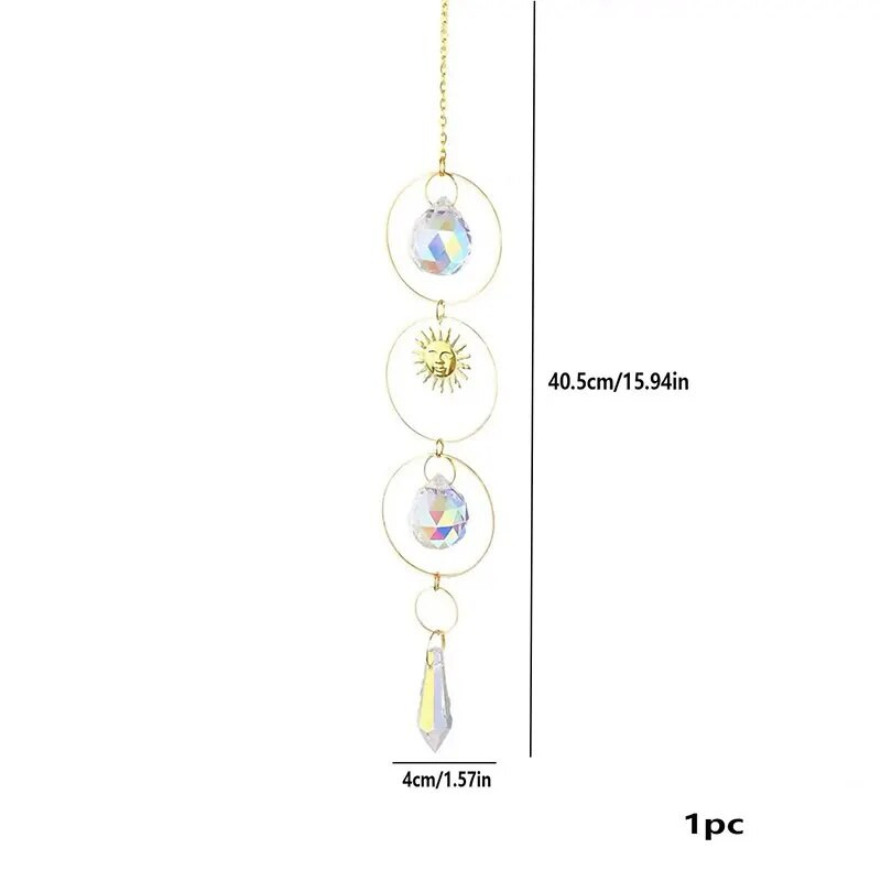 1 tk kuldne päikesekristall, käsitööna valmistatud päikesepaiste kollektsioon kodutuulekella rippuv kaunistus õues pulmapeotarbed