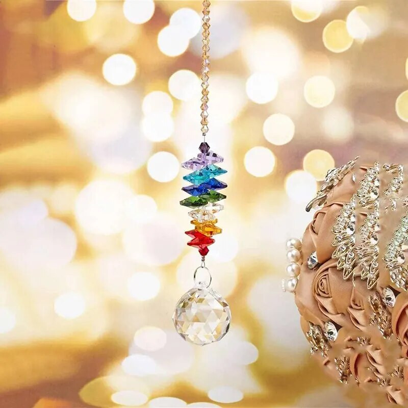 1 vnt spalvingi aštuonkampiai karoliukai krištolo saulės gaudyklė, rankų darbo „pasidaryk pats“ namų vėjo varpelio pakabukas sodo augalų dekoravimui