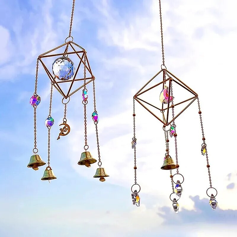 1 dalis, spalvingi metaliniai vaivorykštės žvaigždės mėnulio vėjo varpeliai, saulės gaudyklė, lauko langas, namų puošmena sodo automobilio pakabukas