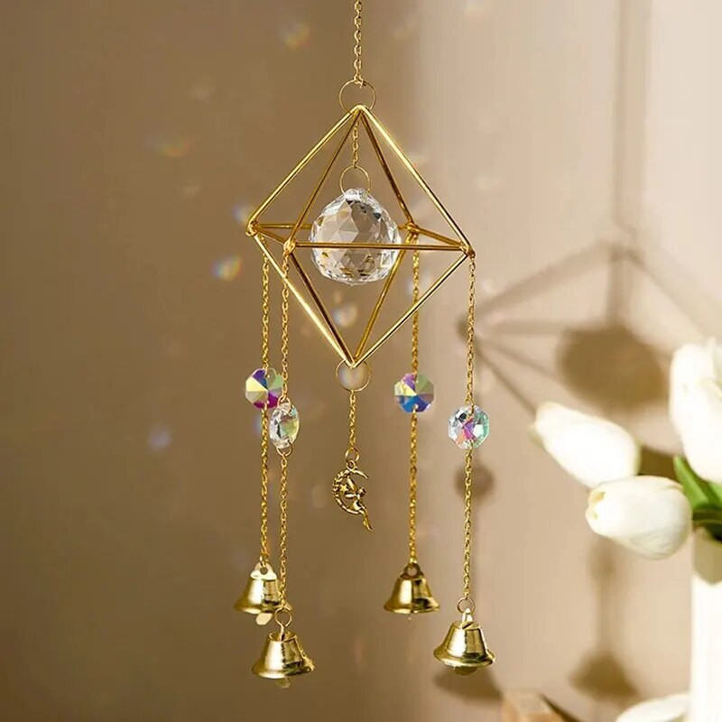 1 dalis, spalvingi metaliniai vaivorykštės žvaigždės mėnulio vėjo varpeliai, saulės gaudyklė, lauko langas, namų puošmena sodo automobilio pakabukas