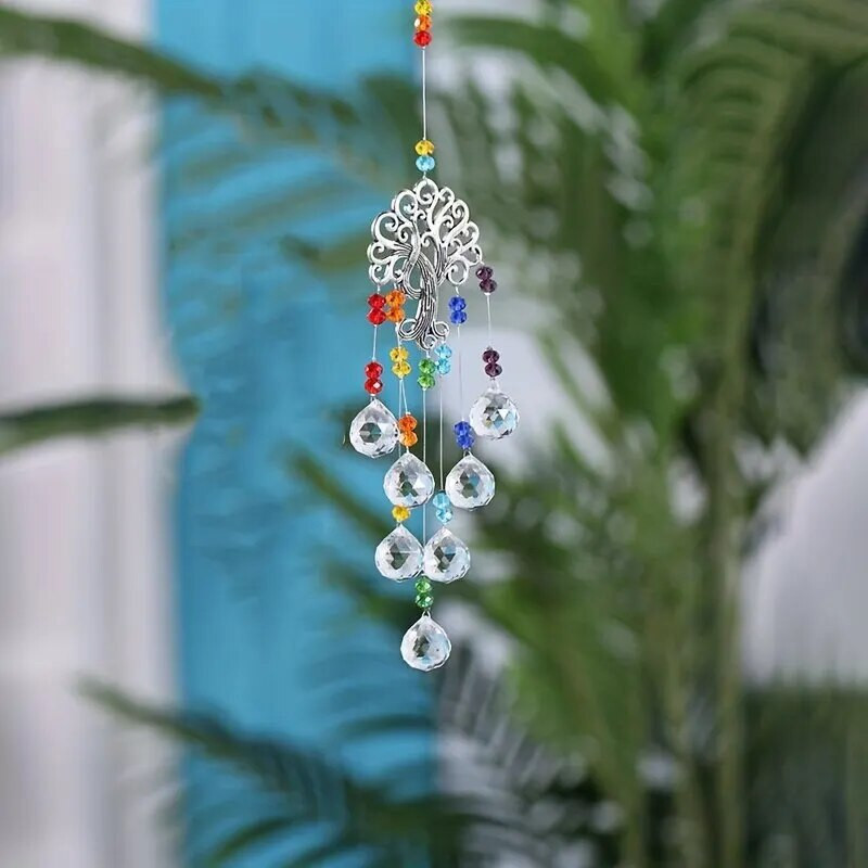 1 vnt. spalvingas gyvybės medis, krištolinis pakabukas, saulės spindulių kolekcija, kabantis papuošalas namų vėjo varpeliams lauko sodo dekoravimo amatai