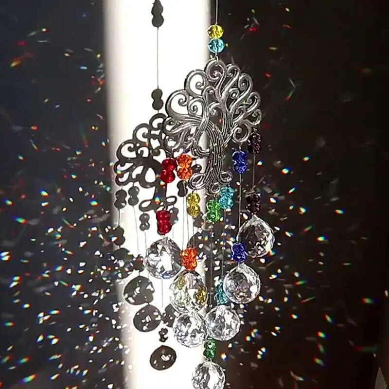 1 vnt. spalvingas gyvybės medis, krištolinis pakabukas, saulės spindulių kolekcija, kabantis papuošalas namų vėjo varpeliams lauko sodo dekoravimo amatai