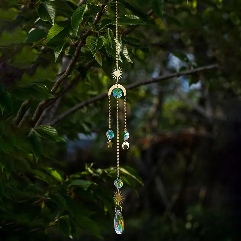 1 τεμ Gold Star Moon Crystal Charm Χειροποίητα DIY Συλλεκτικά Ηλιαχτίδα για Χειροτεχνία Χειροτεχνίας Εξωτερικής Διακόσμησης Φυτών Wind Chime