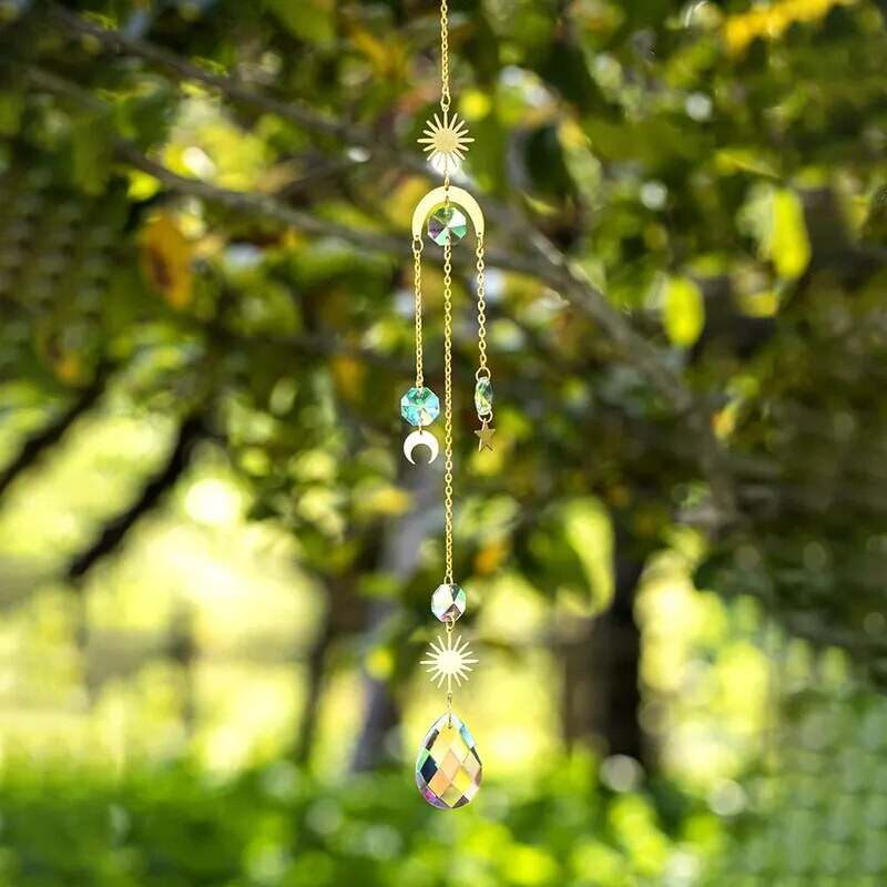 1 τεμ Gold Star Moon Crystal Charm Χειροποίητα DIY Συλλεκτικά Ηλιαχτίδα για Χειροτεχνία Χειροτεχνίας Εξωτερικής Διακόσμησης Φυτών Wind Chime