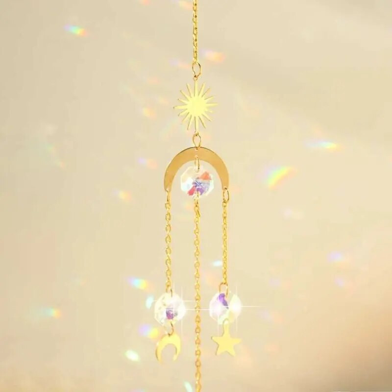 1 τεμ Gold Star Moon Crystal Charm Χειροποίητα DIY Συλλεκτικά Ηλιαχτίδα για Χειροτεχνία Χειροτεχνίας Εξωτερικής Διακόσμησης Φυτών Wind Chime
