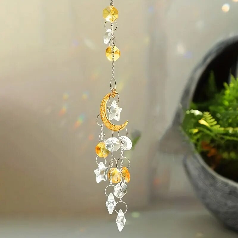 1 bucată, Pentagramă cu lună de aur pentru decorare pentru fereastră, pandantiv din cristal, meșteșuguri de înfrumusețare pentru grădină.