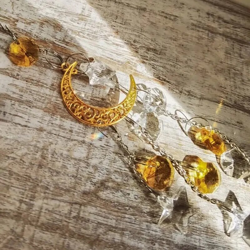 1 bucată, Pentagramă cu lună de aur pentru decorare pentru fereastră, pandantiv din cristal, meșteșuguri de înfrumusețare pentru grădină.