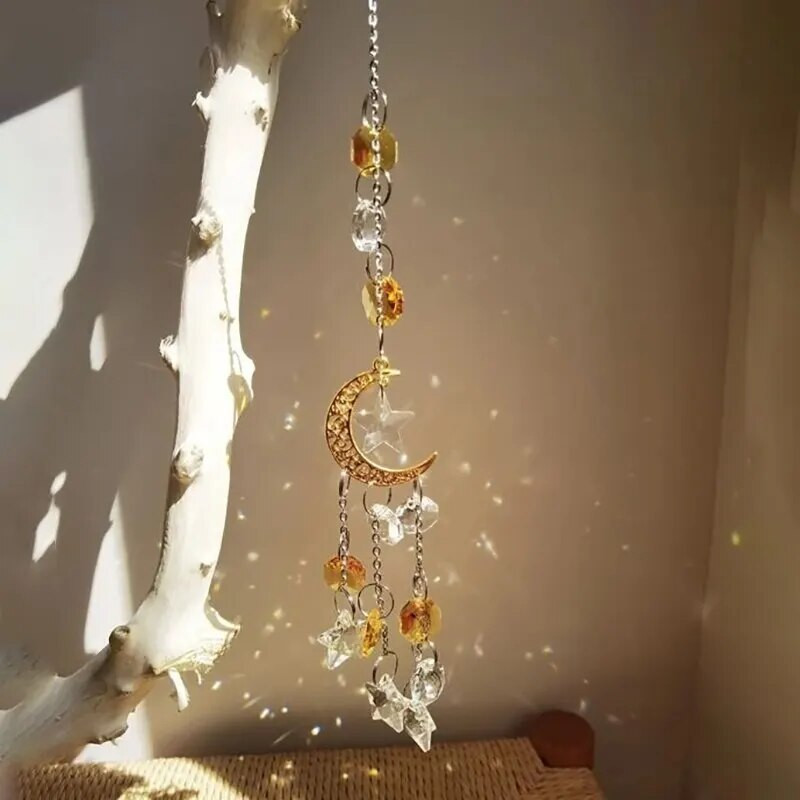 1 bucată, Pentagramă cu lună de aur pentru decorare pentru fereastră, pandantiv din cristal, meșteșuguri de înfrumusețare pentru grădină.