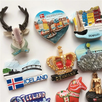 World Fridge Magnet Travel Nordic Five Danish Mermaid Σουηδία Νορβηγία Φινλανδία Ισλανδία Διακόσμηση σπιτιού με πλακάκια